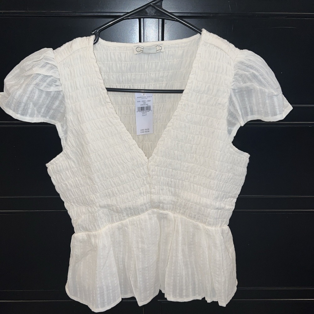 American Eagle NWT Women's Top Small Smocked Babydoll Boho V-neck